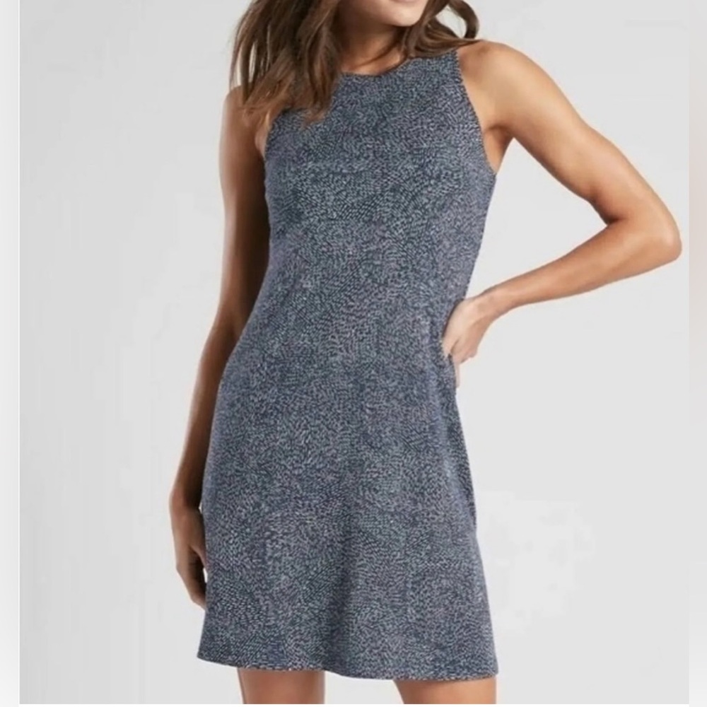 Athleta Heathered Navy Sleeveless Fit-and-Flare Dress